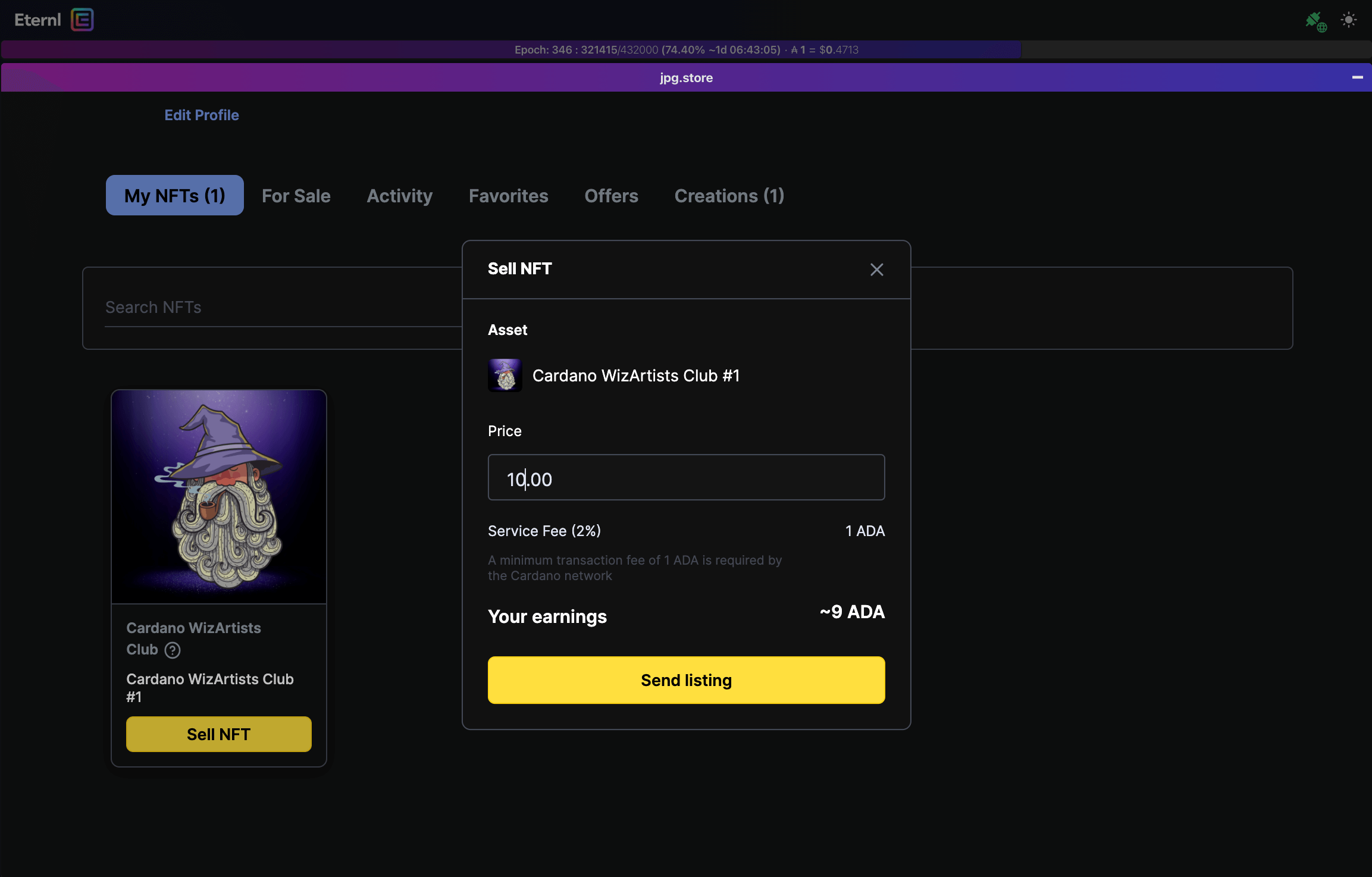 List NFT on JPG Store